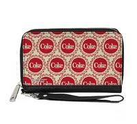 Buckle-Down Coca-Cola Wallet, Zip Around, Coca Cola Coke Bottle Caps Collage White Red, Vegan Leather