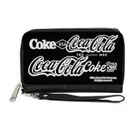 Buckle-Down Coca-Cola Wallet, Zip Around, Coca Cola Coke Typography Its The Real Thing Black White, Vegan Leather