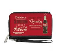 Buckle-Down Coca-Cola Wallet, Zip Around, Coca Cola Enjoy That Everywhere Bottle Red White Brown, Vegan Leather