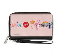Buckle-Down Coca-Cola Wallet, Zip Around, Coca Cola Enjoy Vibrant Icons Collage Pinks Multi Color, Vegan Leather