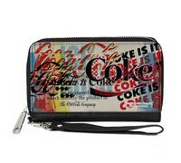 Buckle-Down Coca-Cola Wallet, Zip Around, Coke Is It Pop Art Collage Multi Color, Vegan Leather