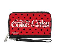 Buckle-Down Coca-Cola Wallet, Zip Around, Drink Coca Cola Coke Polka Dot Red Black White, Vegan Leather