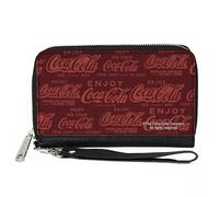 Buckle-Down Coca-Cola Wallet, Zip Around, Enjoy Coca Cola Logos Brown Red, Vegan Leather
