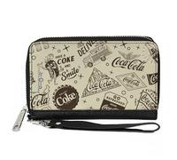 Buckle-Down Coca-Cola Wallet, Zip Around, Vintage Coca Cola Have a Coke and Smile Icons Collage Beige, Vegan Leather