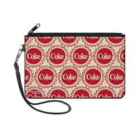 Buckle-Down Coca-Cola Wallet, Zip Clutch, Coca Cola Coke Bottle Caps Collage White Red, Canvas, Multicolor, Large