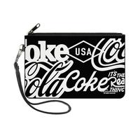 Buckle-Down Coca-Cola Wallet, Zip Clutch, Coca Cola Coke Typography Its The Real Thing Black White, Canvas, Multicolor, L