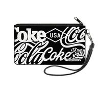 Buckle-Down Coca-Cola Wallet, Zip Clutch, Coca Cola Coke Typography Its The Real Thing Black White, Canvas, Multicolor, S, Casual