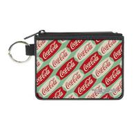 Buckle-Down Coca-Cola Wallet, Zip Clutch, Coca Cola Script Marquee Logo Green Red White, Canvas, Multicolor, XS, Casual