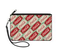 Buckle-Down Coca-Cola Wallet, Zip Clutch, Coca Cola Script Marquee Logo Green Red White, Canvas, Multicolor, L, Casual