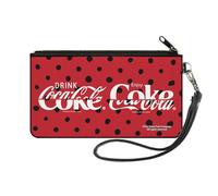 Buckle-Down Coca-Cola Wallet, Zip Clutch, Drink Coca Cola Coke Polka Dot Red Black White, Canvas, Multicolor, S, Casual