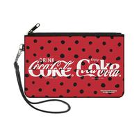 Buckle-Down Coca-Cola Wallet, Zip Clutch, Drink Coca Cola Coke Polka Dot Red Black White, Canvas, Multicolor, Large