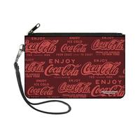 Buckle-Down Coca-Cola Wallet, Zip Clutch, Enjoy Coca Cola Logos Brown Red, Canvas, Multicolor, L, Casual