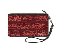 Buckle-Down Coca-Cola Wallet, Zip Clutch, Enjoy Coca Cola Logos Brown Red, Canvas, Multicolor, S, Casual
