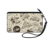 Buckle-Down Coca-Cola Wallet, Zip Clutch, Vintage Coca Cola Have a Coke and Smile Icons Collage Beige, Canvas, Multicolor, S, Casual