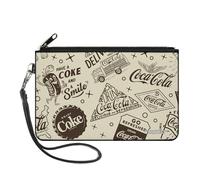 Buckle-Down Coca-Cola Wallet, Zip Clutch, Vintage Coca Cola Have a Coke and Smile Icons Collage Beige, Canvas, Multicolor, Large