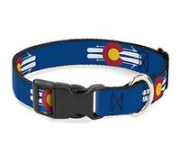 Buckle-Down Colorado Logo/Skis Blue/White/Red/Yellow Plastic Clip Collar, 1.5" Wide-Fits 18-32" Neck-Large