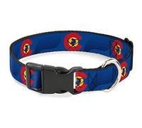 Buckle-Down Colorado Skier3 Blues/Red/Yellow Plastic Clip Collar, 1/2" Wide-Fits 6-9" Neck-Small