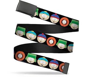 Buckle-Down Comedy Central Belt, Flip Web Belt South Park Boys Face Repeat Black, Adjustable, Multicolor, 1.25" Wide - Fits up to Pant Size 42