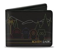 Comedy Central Wallet, Bifold, South Park Boys at Bus Line Silhouette Black Multi Color, Vegan Leather, Black, 4.0" x 3.5", Casual