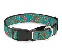 Buckle-Down Cross Repeat Leopard Turquoise/Pink Martingale Dog Collar, 1.5" Wide-Fits 18-32" Neck-Large