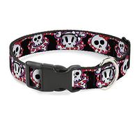 Buckle-Down Cute Skulls with Hearts Plastic Clip Collar, 1" Wide-Fits 9-15" Neck-Small