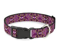 Buckle-Down Cute Skulls with Paisley Purple/Pink/Green Plastic Clip Collar, 1.5" Wide-Fits 16-23" Neck-Medium