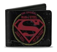 Buckle-Down Men's DC Comics Wallet, Bifold, Superman The Original Man of Steel Badge Black Red Yellow, Vegan Leather, 4.0" x 3.5"