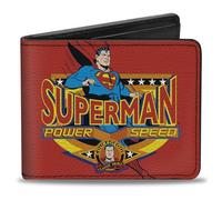 Buckle-Down DC Comics Wallet, Bifold, Superman Power Speed Pose Badge Red, Vegan Leather, Red, 4.0" x 3.5", Casual