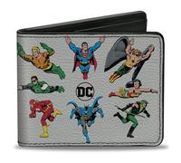 Buckle-Down DC Comics Wallet, Bifold, Dc Justice League Retro Superhero Group Pose White, Vegan Leather, Grey, 4.0" x 3.5", Casual