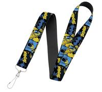 Buckle-Down DC Comics Lanyard, Batman Poses and Logo Collage Black Blue Yellow, Elastic