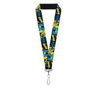Buckle-Down DC Comics Lanyard, Batman Poses and Logo Collage Black Blue Yellow, Elastic