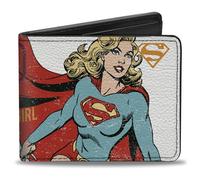 Buckle-Down DC Comics Wallet, Bifold, Supergirl Invincible Running Pose White Red Yellow, Vegan Leather