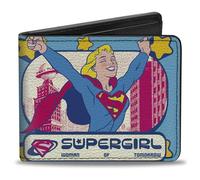 Buckle-Down DC Comics Wallet, Bifold, Supergirl Pop Pose Metropolis Skyline Blues Yellow, Vegan Leather