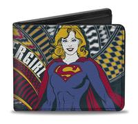 Buckle-Down DC Comics Wallet, Bifold, Supergirl Pose and Super Shield Navy Red Yellow, Vegan Leather