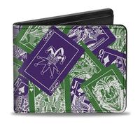 Buckle-Down DC Comics Wallet, Bifold, The Joker Deck of Cards Stacked Green Purple White, Vegan Leather, Multicolor, 4.0" x 3.5", Casual
