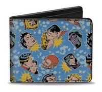Buckle-Down DC Comics Wallet, Bifold, Vintage Superman Supergirl and Villains Faces Scattered Blues, Vegan Leather