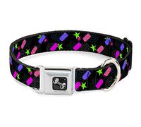 Buckle-Down DC-W30008-WS Seatbelt Dog Collar, Wide Small, 3-D Glasses w/Stars Multi Color