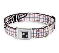 Buckle-Down DC-W30249-WM Seatbelt Dog Collar, Wide Medium, BD Plaid White/Gray/Red