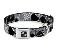 Buckle-Down DC-W30724-WM Seatbelt Dog Collar, Wide Medium, Grunge Checker Flag Black/White