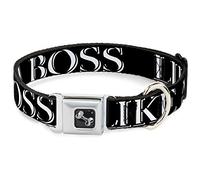 Buckle-Down DC-W31255-M Seatbelt Dog Collar, Medium, LIKE A BOSS2 Black/Red