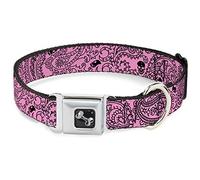 Buckle-Down DC-W32822-L Seatbelt Dog Collar, Large, Bandana/Skulls Pink/Black