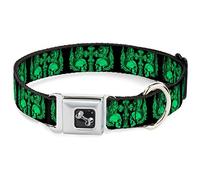 Buckle-Down DC-W32838-S Seatbelt Dog Collar, Small, BD Skulls w/Wings Black/Green