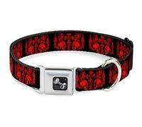 Buckle-Down DC-W32841-S Seatbelt Dog Collar, Small, BD Skulls w/Wings Black/Red