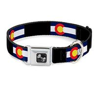 Buckle-Down DC-W32966-WM Seatbelt Dog Collar, Wide Medium, Colorado Flags3/Black