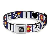 Buckle-Down DC-W35510-WM Seatbelt Dog Collar, Wide Medium, I HEART COLORADO SKIING Logos/Mountain