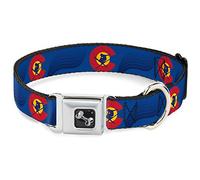 Buckle-Down DC-W35512-WS Seatbelt Dog Collar, Wide Small, Colorado Skier3 Blues/Red/Yellow