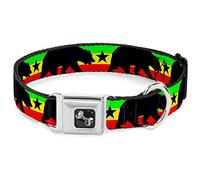 Buckle-Down DC-W35521-S Seatbelt Dog Collar, Small, Cali Bear/Star Silhouette Rasta/Black