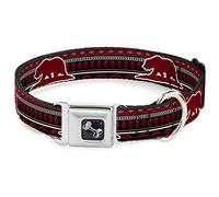 Buckle-Down DC-W35587-L Seatbelt Dog Collar, Large, Cali Bear/Aztec4 Black/Dark Reds/Cream