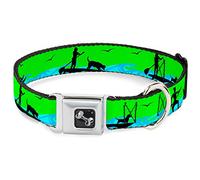 Buckle-Down DC-W37119-M Seatbelt Dog Collar, Medium, SUP w/Dog Neon Green/Blues/Black