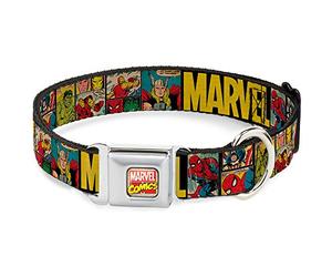 Buckle-Down DC-WAV042-WM AVA Marvel Comics Dog Collar, WIDE-Medium/16-23 | Black & Yellow, 1.5" Wide, Fits 16 to 23" Neck, Durable High Density Polyester Webbing, Adjustable Superhero Pet Collar